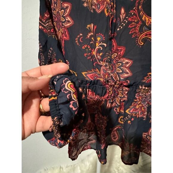 Loft Paisley smocked tie neck flouncy top boho long sleeve M - Picture 8 of 11